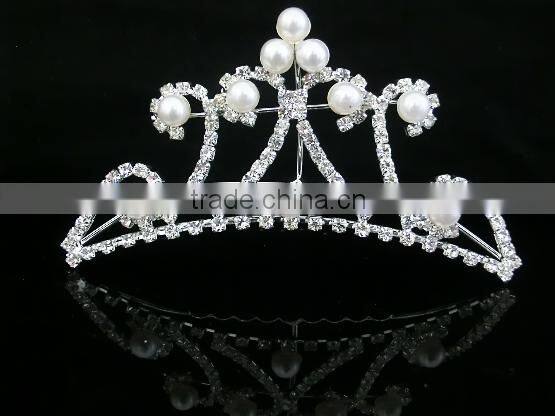 crystal bridal wedding crown with pearl hair comb tiaras, fashion wedding crown