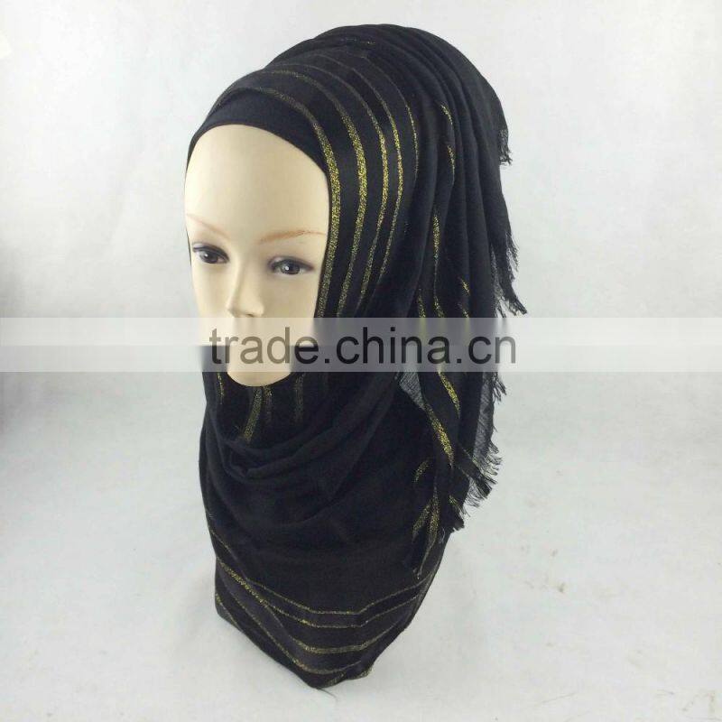 New Hijab Golden Shimmer Striped Viscose Islamic Scarf