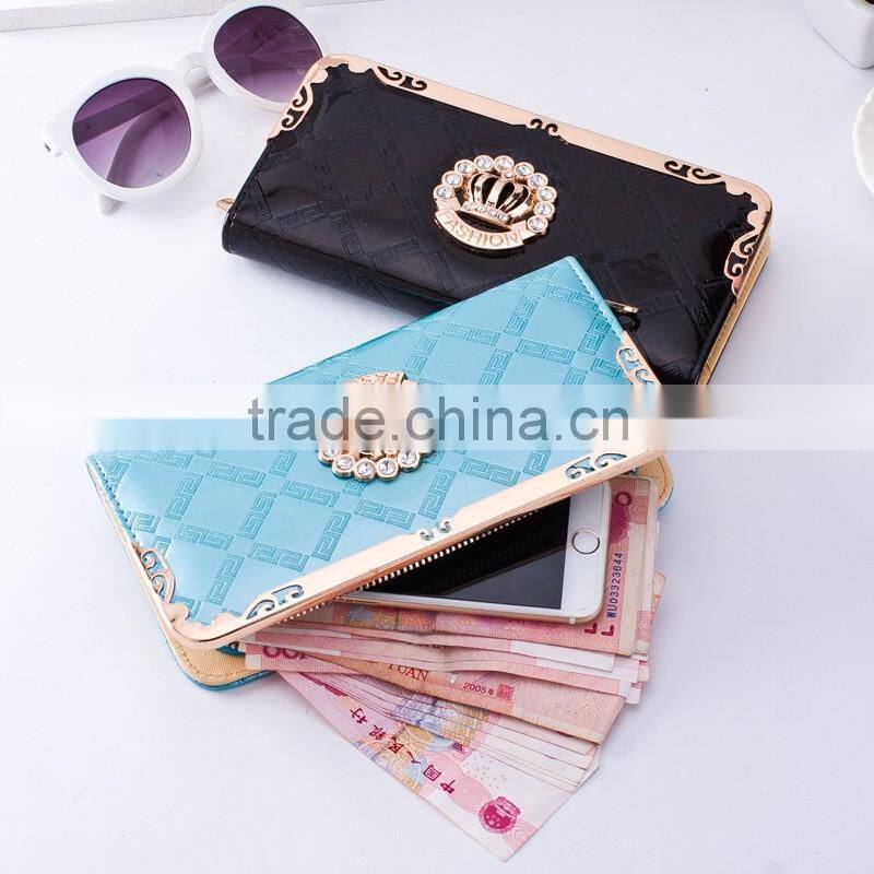 Latest women pu purse luxurious decorate long wallet