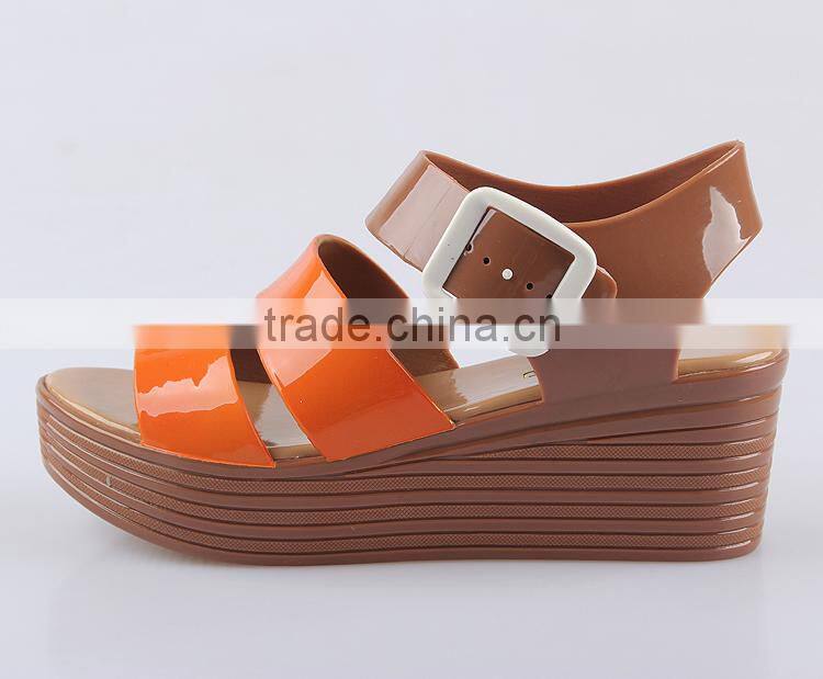2015 new design pu wedge heels jelly sandals mary jane pvc melissa shoes sexy lady roman shoes