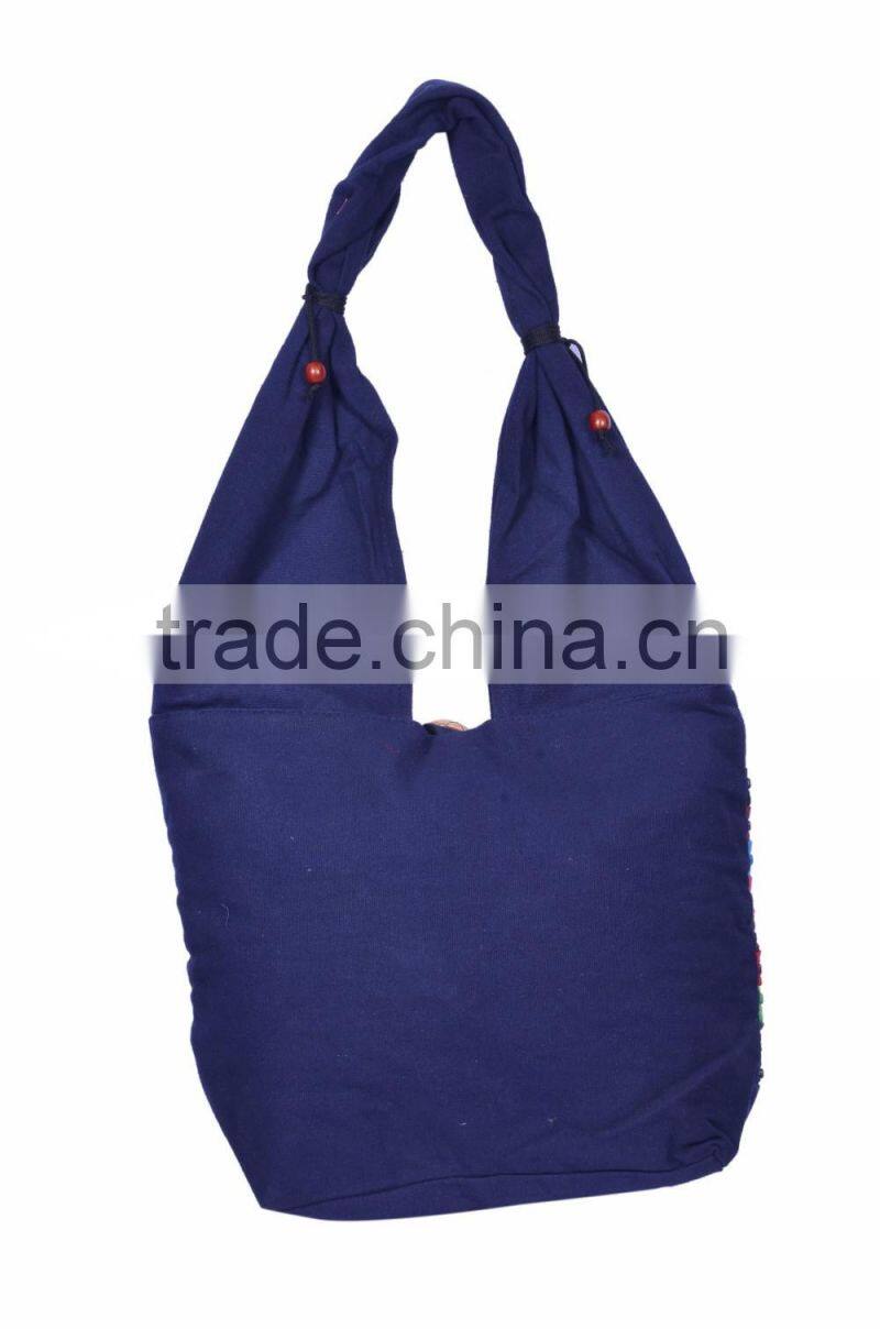 Cotton Fabric Multi Chain Shoulder Bag