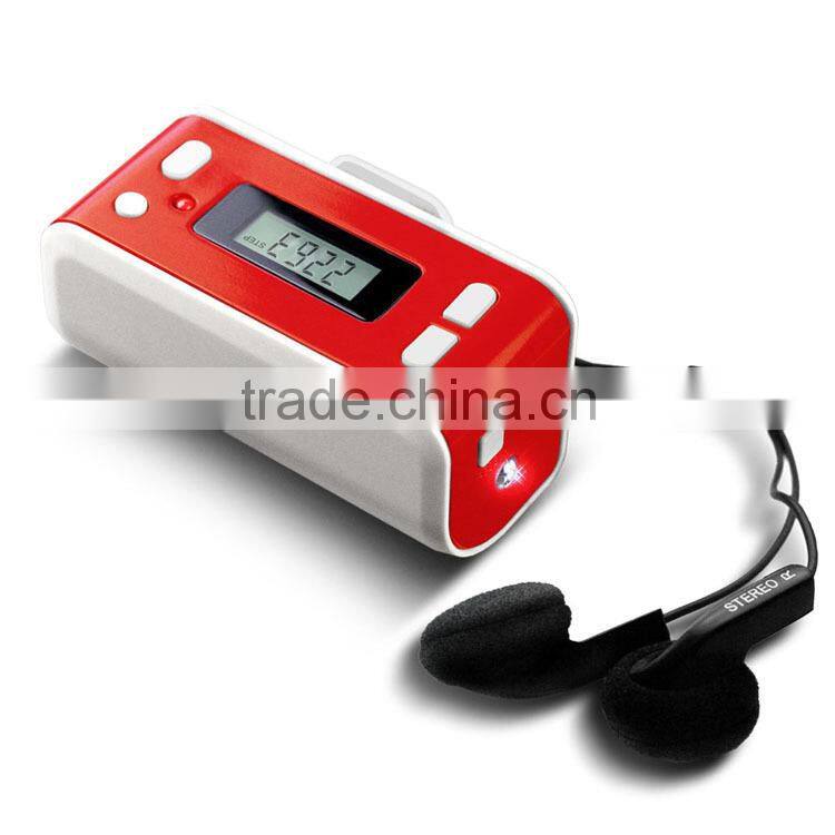 Multi-functional Pedometer Electric gift wholsales pedometer fm radio mp3 activity monitor walking pedo with headphones