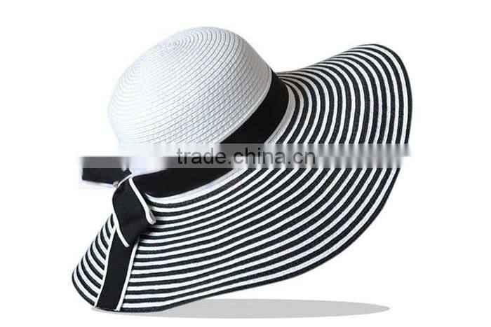 Wholesale summer panama paper straw hat striped lady floppy hat