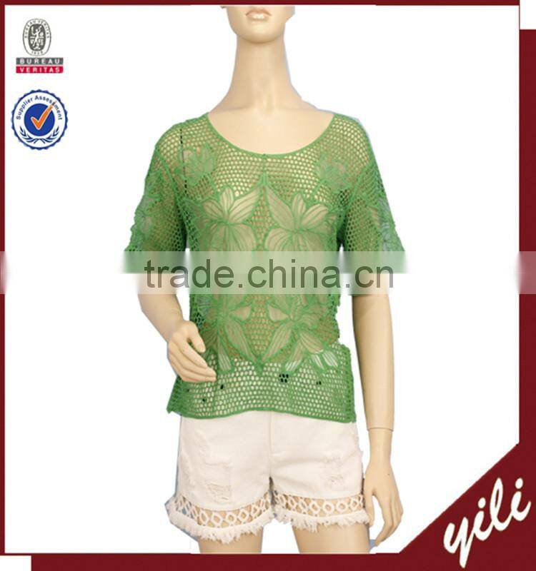 2016 summer short sleeve mesh fabric embroidery woman apparel