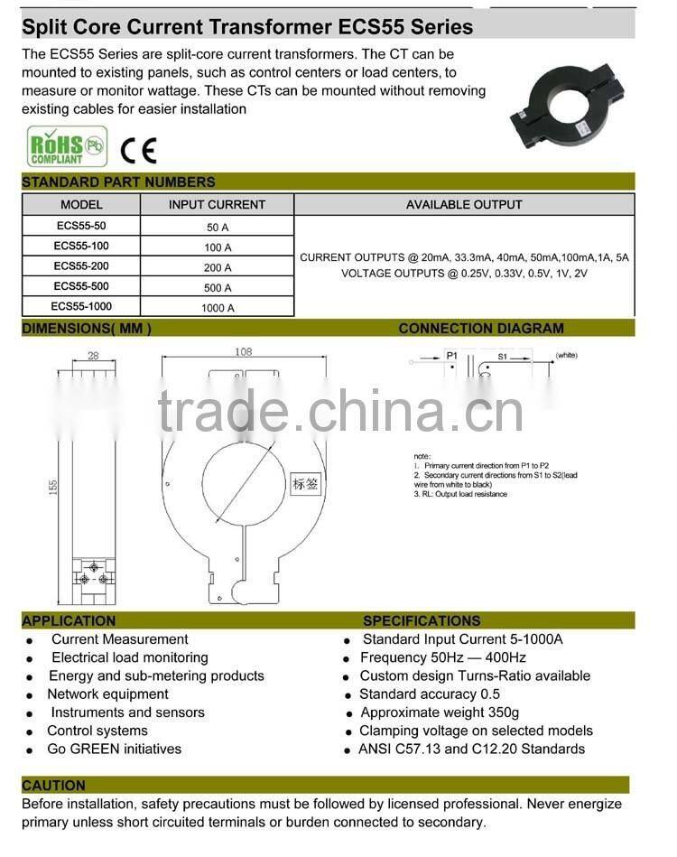 Factory Price UL CE Split Core CT, Split Core Current Transformer, Clamp-On Current Transformer