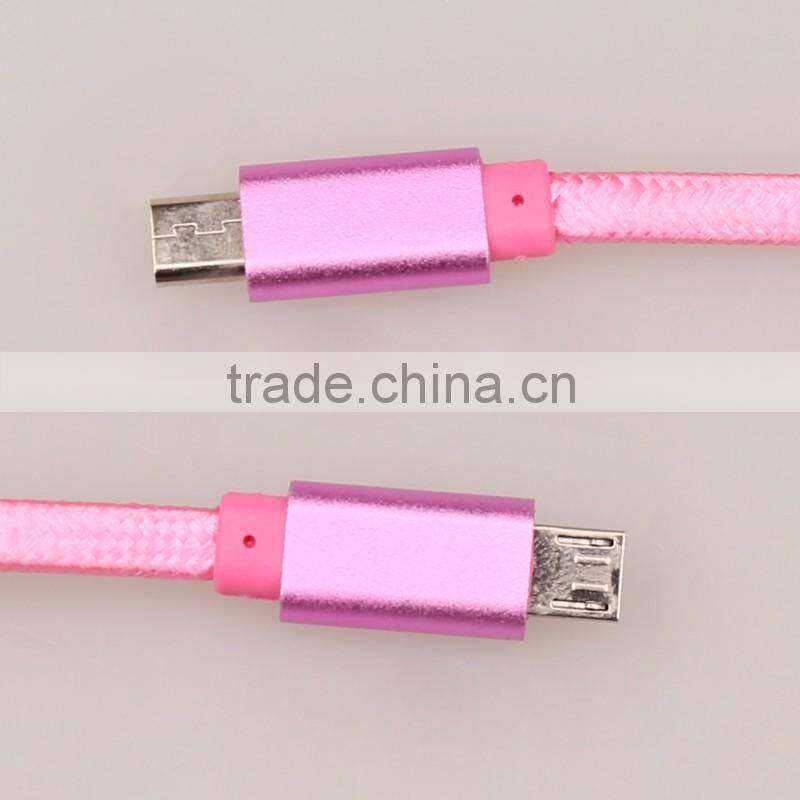 Promotion Pink Braid Micro Phone Usb Charging Cable data transfer cable