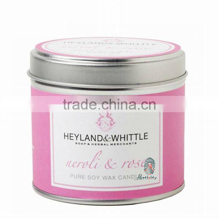 Natural soy wax decorative scented pillar candles/tin candles