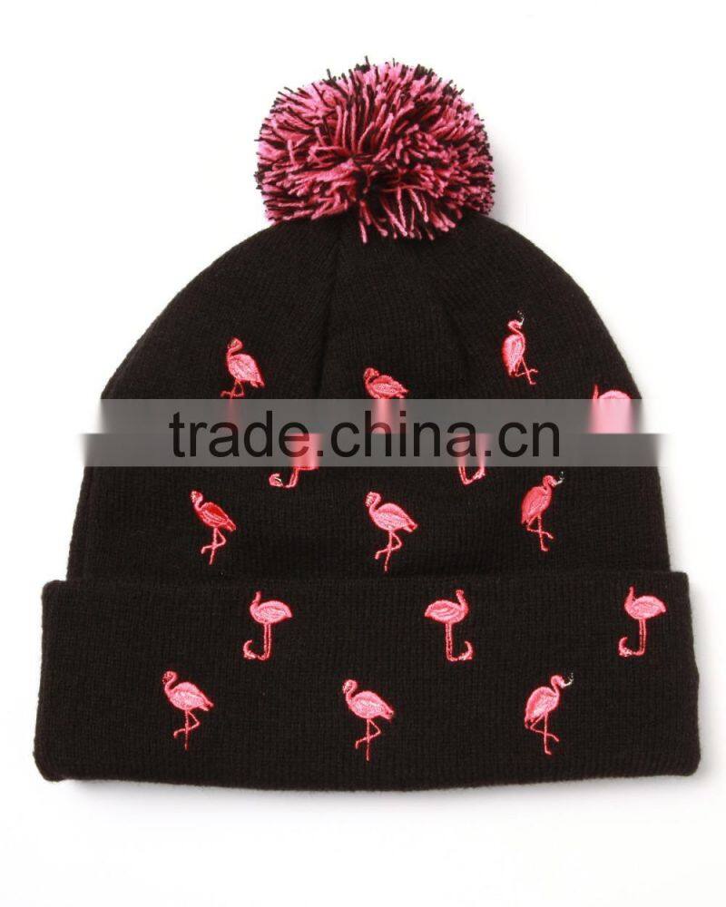 Custom Pompom Beanie Hats Jacquard Knitted Beanies with Top Ball