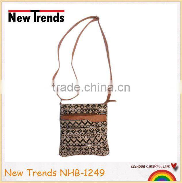 Fashion red combo aztec tribal printing canvas and PU shoulder bag