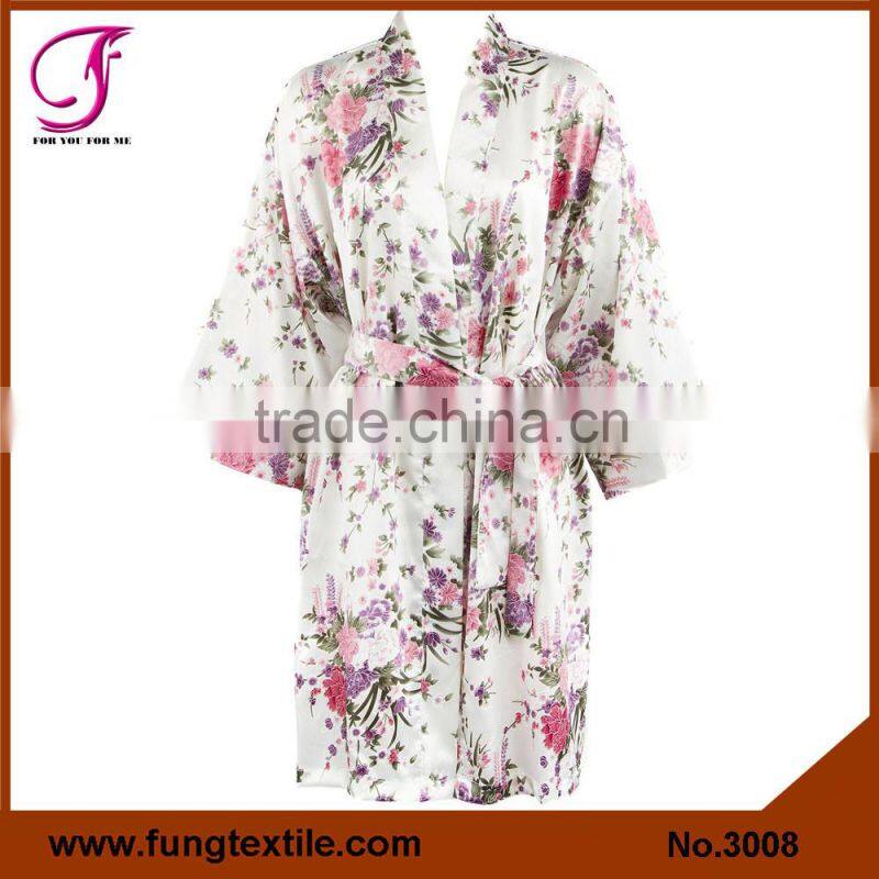 300807 Women Floral Satin Dressing Gown