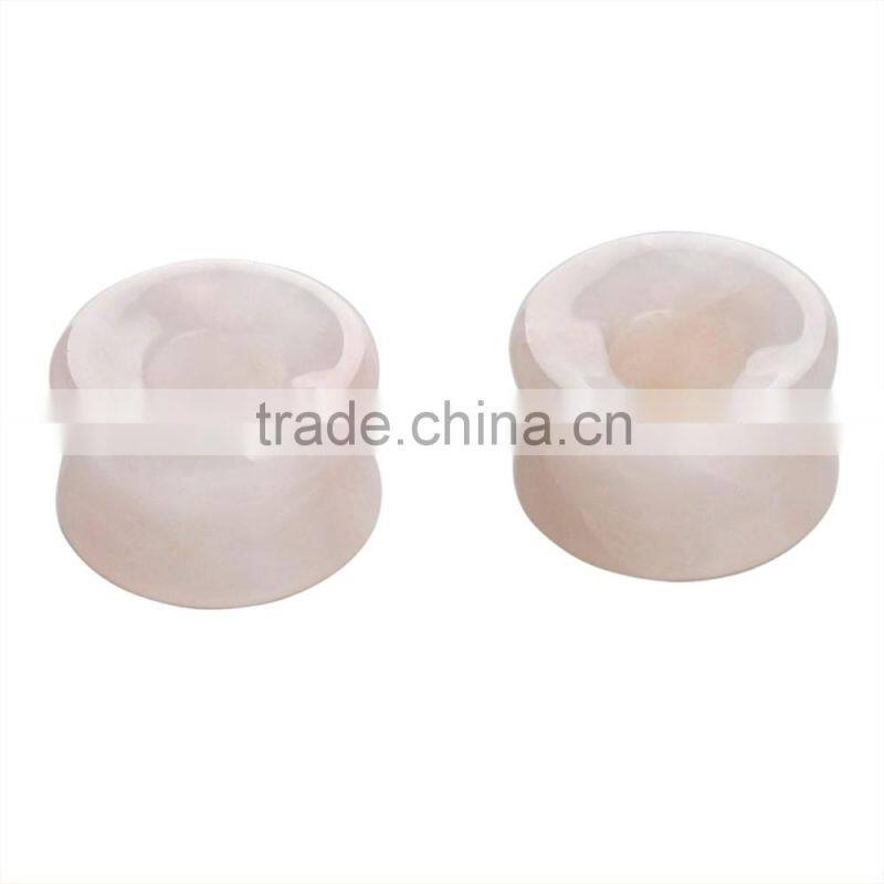 5 Pairs Rose Quartz Hollow Saddle Plug Flesh Tunnel Earlet - Available in Low & Giant Gauges.