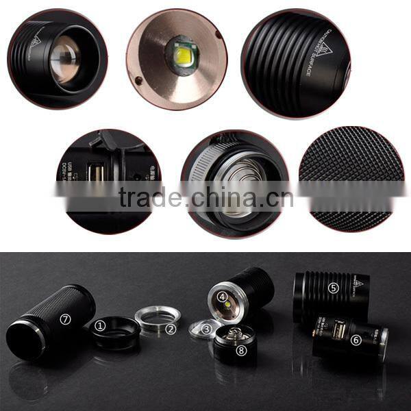 POPPAS 6618 High Power XML T6 Led Aluminium USB 5 pin Rechargeable Zoomable LED Flashlight Torch Set