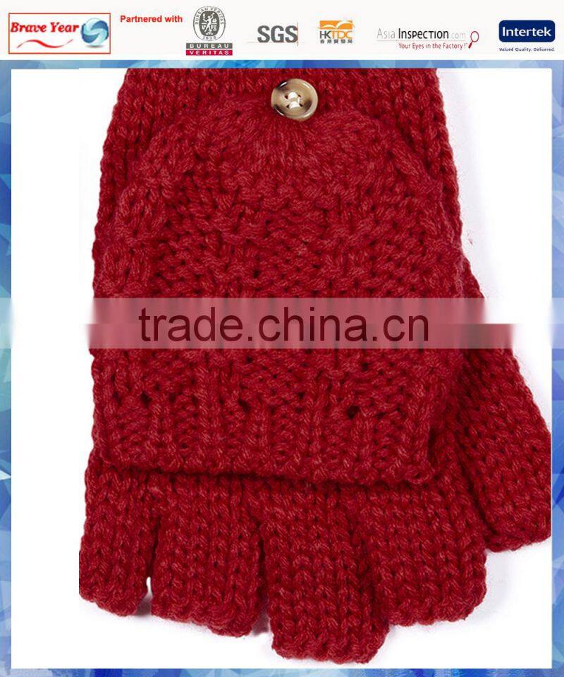 100% acrylic women rib and purl capped red knitted gloves