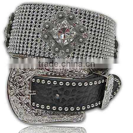 REAL GLASS CRYSTAL STUDDED HORSE HAIR WESTERN BELT FOR COWGIRL