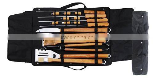 Wood handle BBQ tools with nylon bag