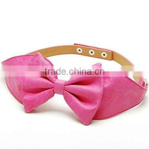 Lady Fashion Rosy Tone Leather Bowknot Decor Press Button Closure Skinny Dress Belt