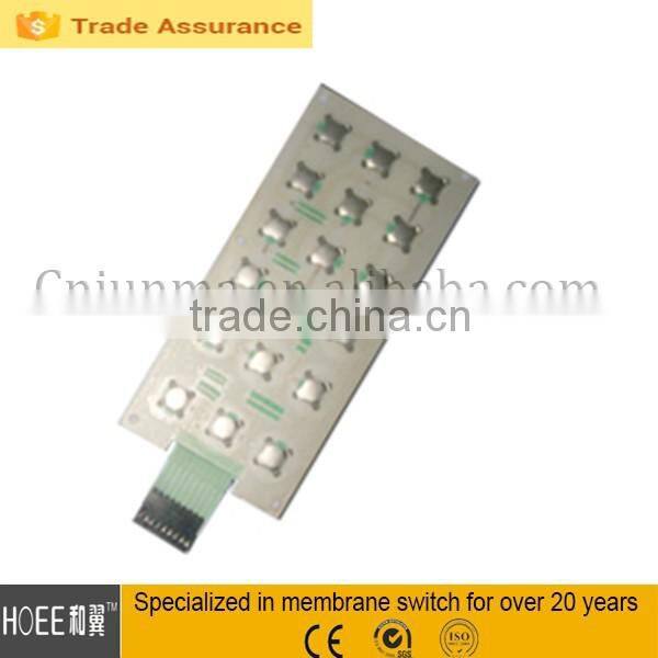 keyboard membrane switch with embossed metal domes