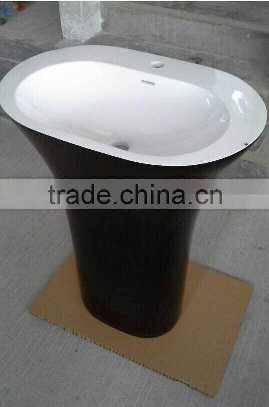 Good Quality solid surface bathroom Freestanding Pedestal Wash Basin, artificial stone pedestal wash basin