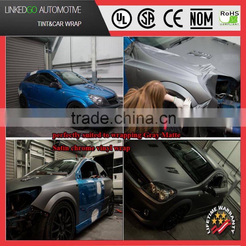 Metallic Pearl white Matte bubble free car wrap for stretchable Pearl white satin chrome vinyl sticker 1.52*20m