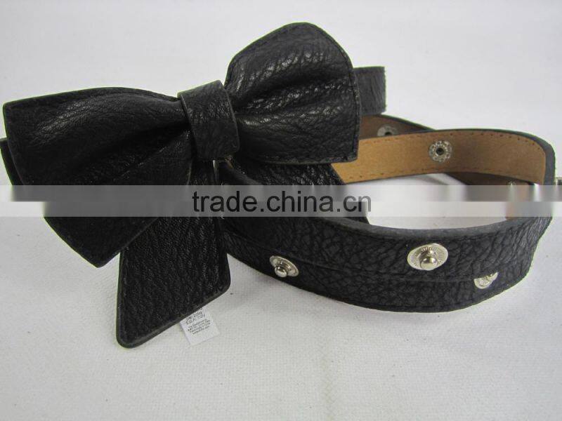 black color PU leather bowknot design dress ornament belt for girl