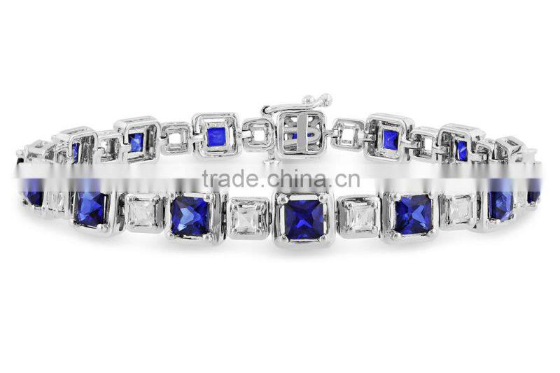 plata 925 cadenas para hombres, blue sapphire color CZ engagement ring silver