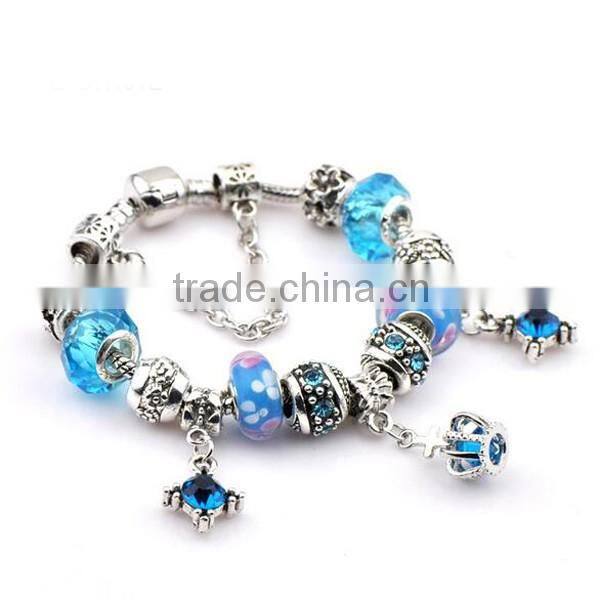 2016 DIY Blue Crystal Bead Charm Bracelets Jewelry