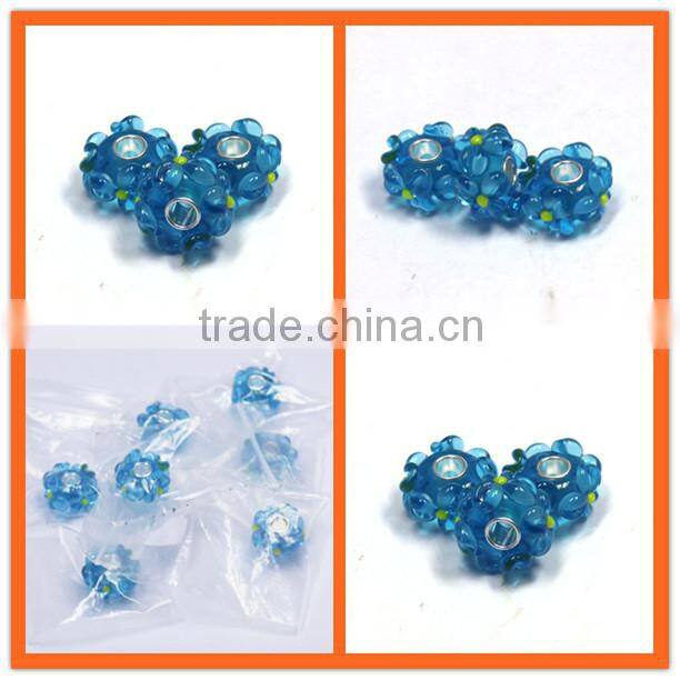 handmade Bead big hole lampworked glass with silver finished
