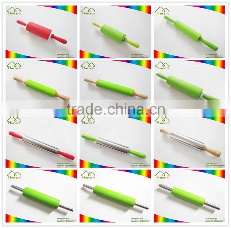 Household baking tools wooden handle stainless steel colorful silicone rolling pin