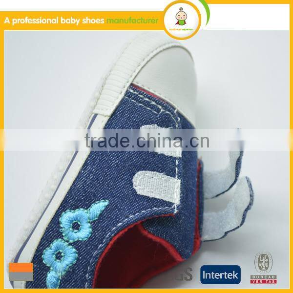 Fashion lovely style baby jeans materail embroider shoe kids fashion leisure sports shoes