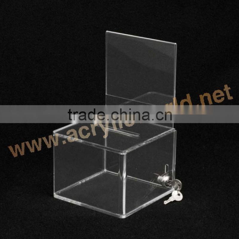 wholesale acrylic donation box with brochure holder/acrylic donation box with sign holder/acrylic donation box with lock