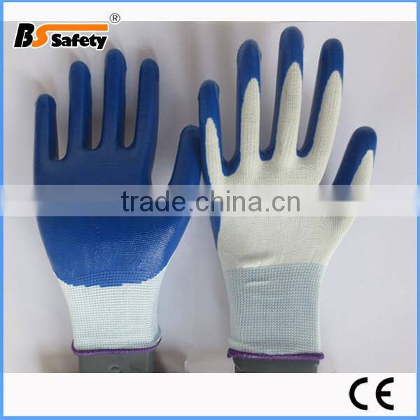 Bssafety china factory price cheap nylon grey nitrile coated glove