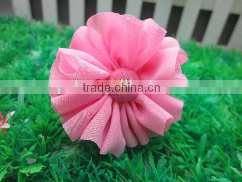Hot Sell Children Hair Accessories 2.4"Solid Chiffon Flower with Polka Dot Button for Kids Hair Accessories IN STOCK