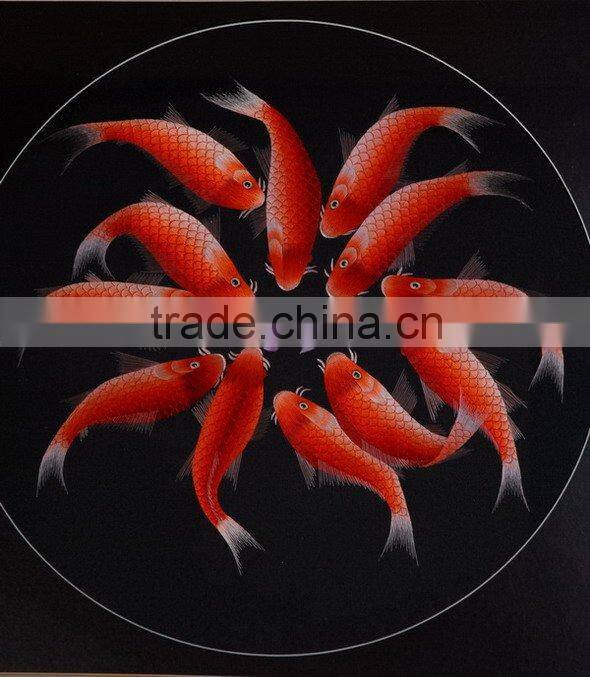 Handworked embroidery wall-hanging---12 Red carps