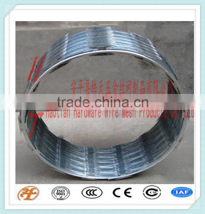 cross type or single coil high security hot dipped/ PVC coated stainless steel/iron concertina razor barbed wire/tape(BTO/CBT)