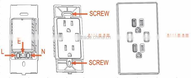 US type electrical plugs outlet double USB ports wall switch and socket