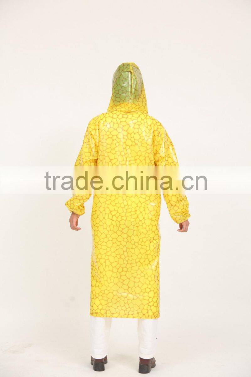 Yellow ladies or women Hooded Long Waterproof pvc Rainsuit