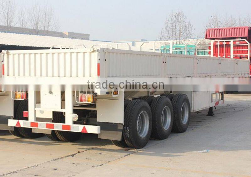 Heavy duty tri axle flatbed side wall open cargo semi truck trailer for sale draw bar trailer