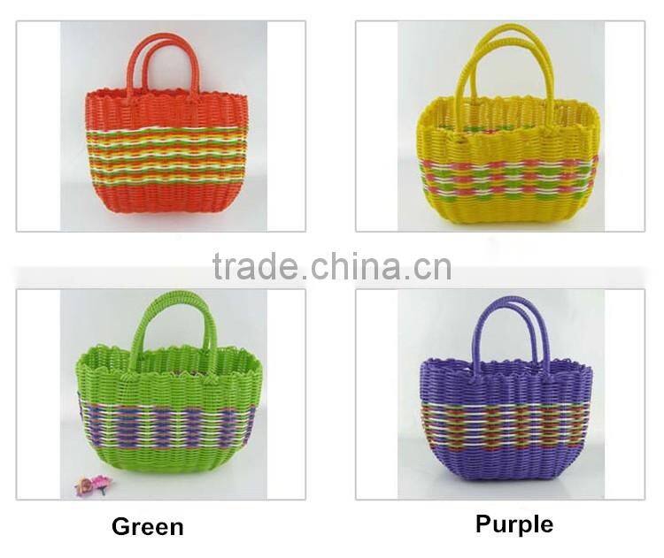 Plastic wicker woven home sundries storage basket vegetable shopping hand basket