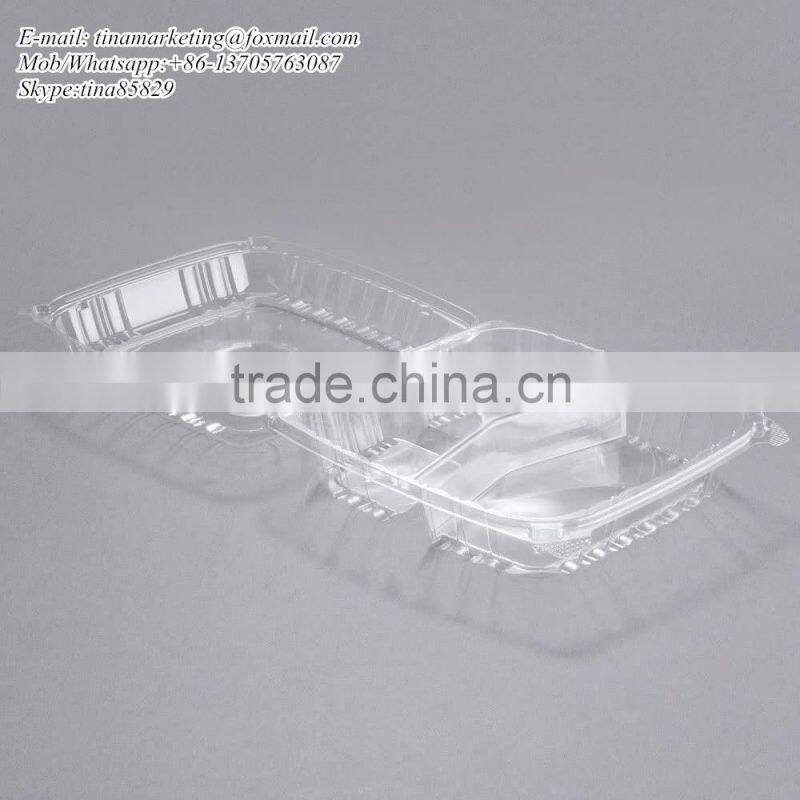 Clear Hinged BOPS Plastic Food Service Box Multi Compartment Clamshell Food Container