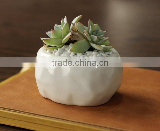 New design oval stone grain ceramic product small white flower pot