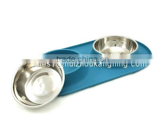 Medium Stainless Steel Double Dog Feeder with Non-Slip Silicone Base