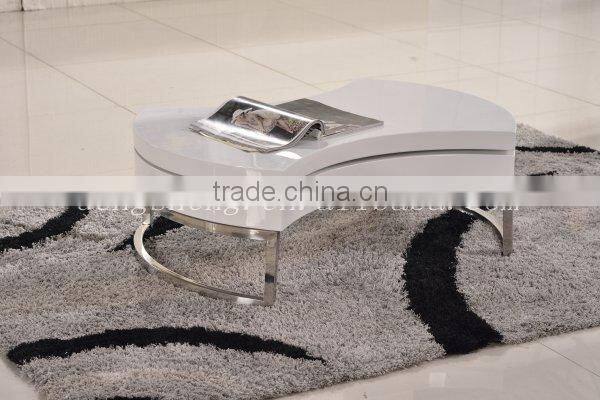 oval table Modern White High Gloss MDF Coffee Table With Chromed Steel