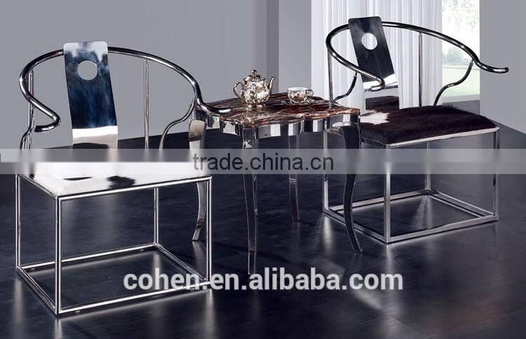 Handcraft luxury elegant high back fabric armchair/leisure chair/dining chair with stainless steel furnitre