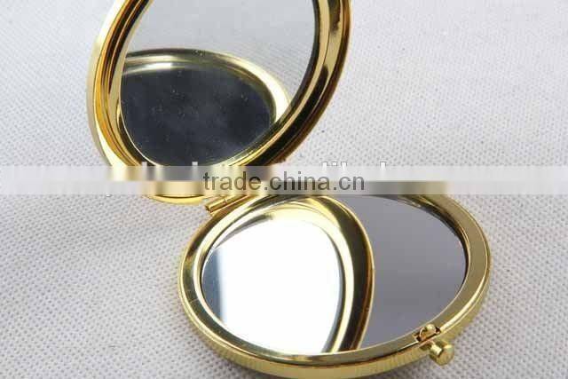 Flip type metal gemstone shaped round mirror with snap hook/mirror