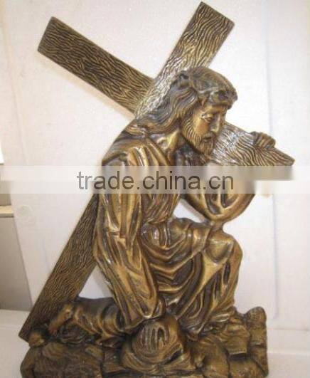 Bronze jesus christ relief statue with a cross