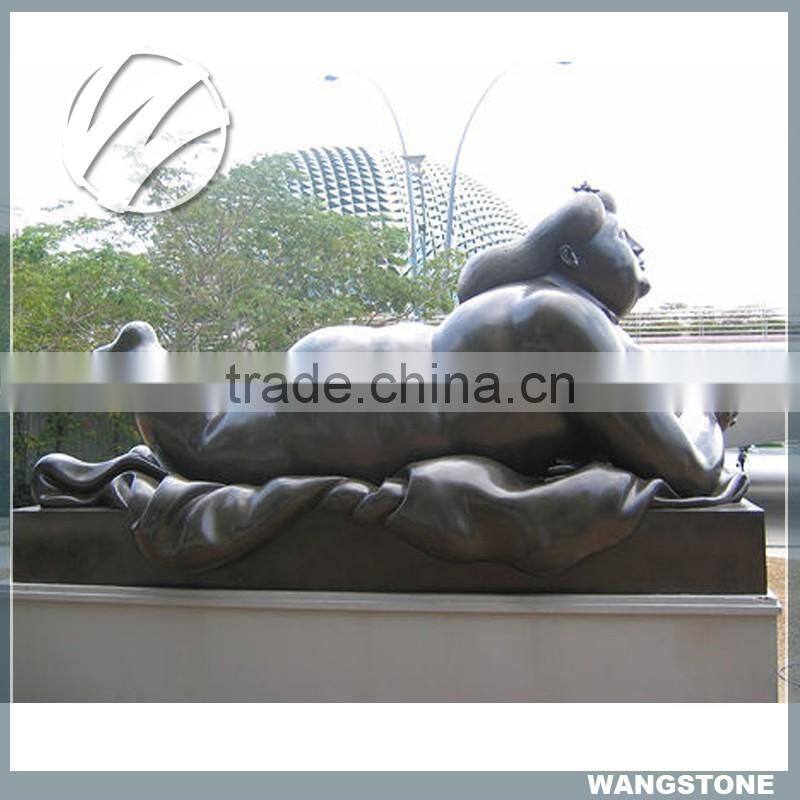 Garden Landscape Bronze Dancing Fat Couple with Bicycle Sculpture