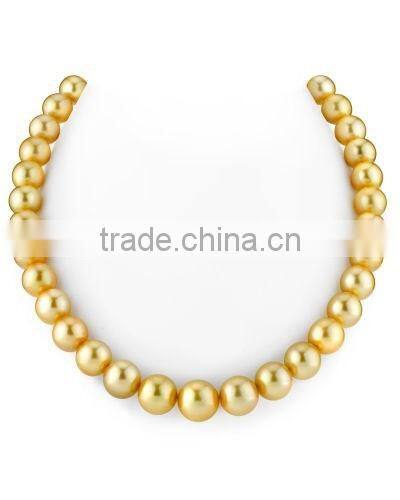 Natural 9-10mm Golden South Sea Pearl Necklace With 14K Gold Clasp