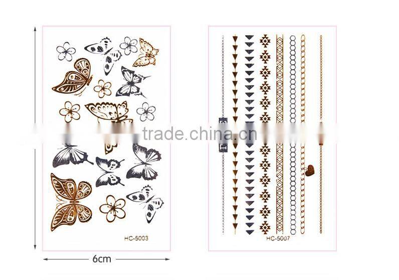 Custom metallic tattoo sticker 3D gold foil water transfer tattoo sticker