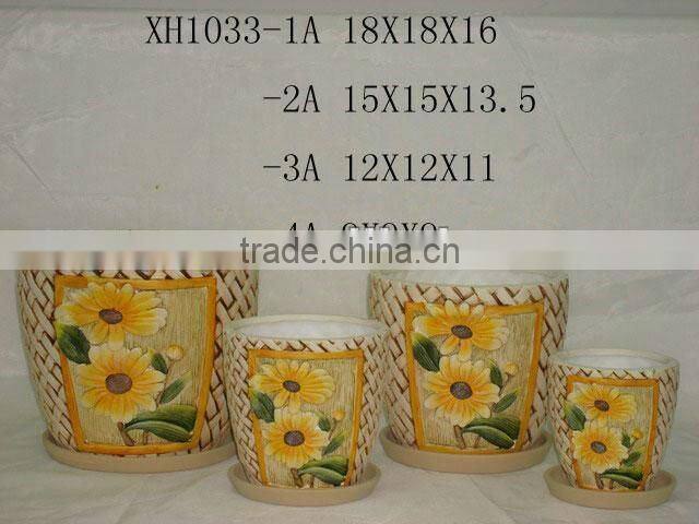 Round Ceramic flower pots with leaf design