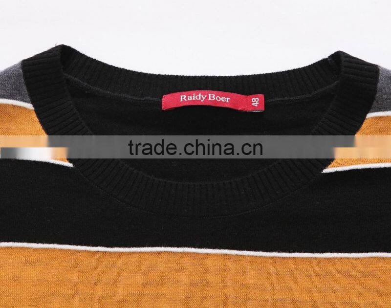 mens brand wool black yellow crew neck stripe wool sweater